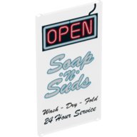 Venster, Ruit en Luik met Motief Glass for Window 1 x 4 x 6 with 'OPEN', 'Soap 'n' Suds' and 'Wash - Dry - Fold 24 Hour Service' Sign Pattern in Doorzichtig Venster, Ruit en Luik met Motief Glass for Window 1 x 4 x 6 with 'OPEN', 'Soap 'n' Suds' and 'Wash - Dry - Fold 24 Hour Service' Sign Pattern in Doorzichtig