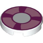 Tegel Rond met Motief Tegel, rond 2 x 2 met magenta en felroze reddingsboei, patroon met gebogen banden in Wit