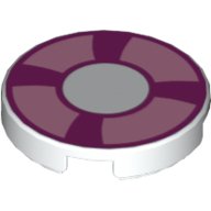 Tegel Rond met Motief Tegel, rond 2 x 2 met magenta en felroze reddingsboei, patroon met gebogen banden in Wit