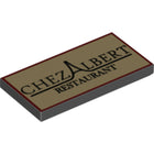 Tegel met Motief Tile 2 x 4 with 'CHEZ ALBERT RESTAURANT' Pattern (10243) in Zwart
