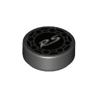 Tegel Rond met Motief Tile, Round 1 x 1 with 'RS' Pattern in Zwart