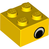 Steen met Motief Baksteen 2 x 2 met oog met wit patroon aan twee zijden, offset in Geel